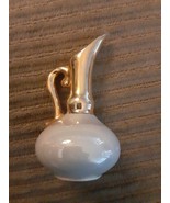 Miniature Porcelain Long Necked Pitcher Gold Painted Opalescent - $19.79