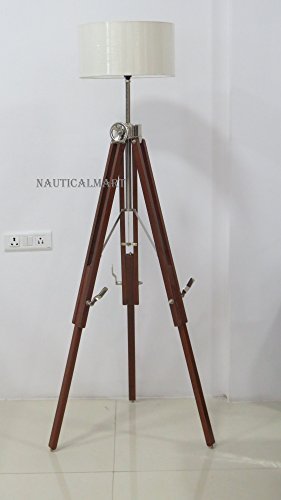 NauticalMart Wooden Tripod Stand Nautical Spot Light Floor Lamp Decor
