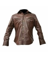 Men&#39;s Guy Long Sleeves Real Leather Shirt with front Chest Pockets Leder... - $165.64 CAD