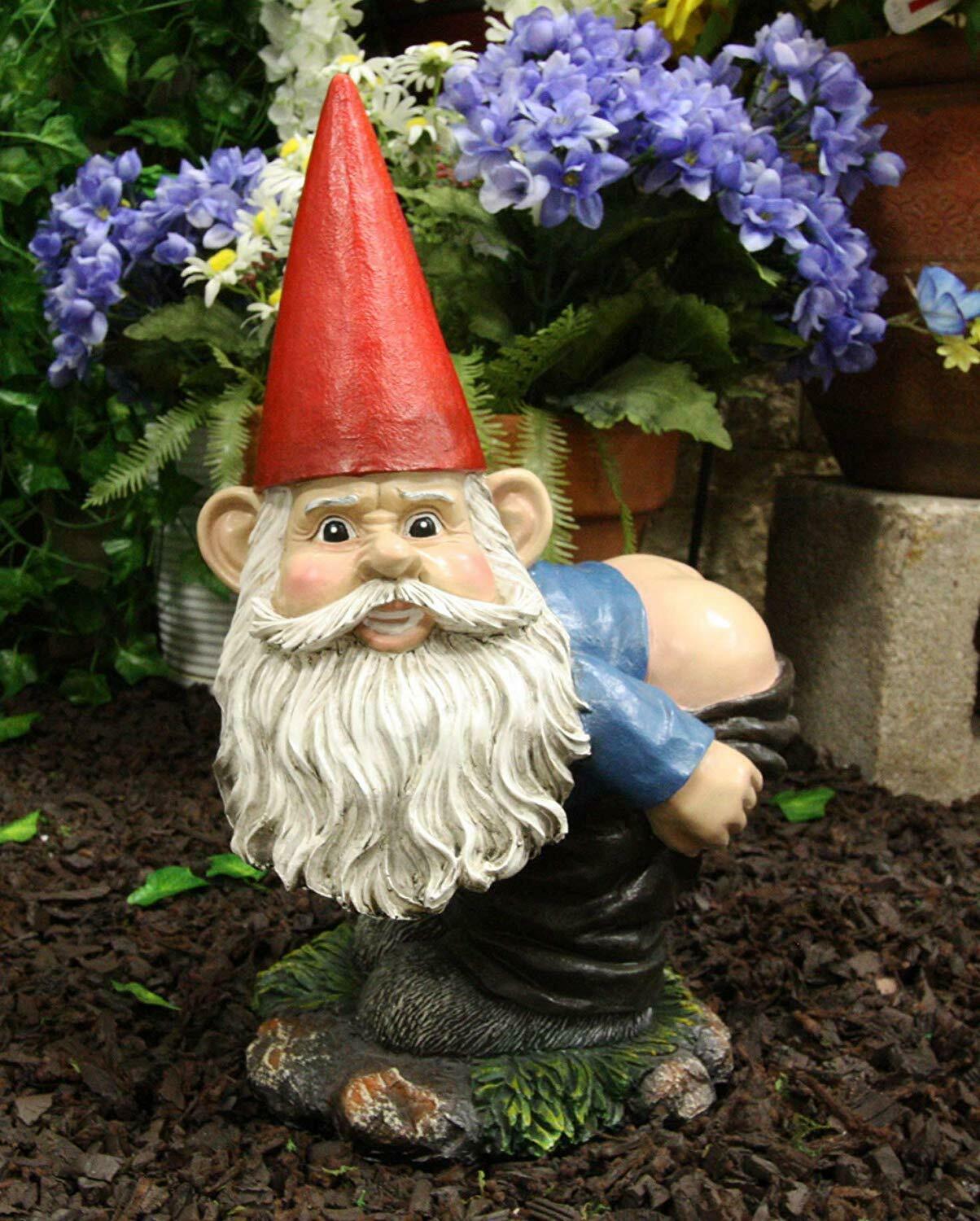 13.5"H Large Naughty Fun Prank Bare Butts Mooning Grumpy Garden Gnome Statue - $75.99