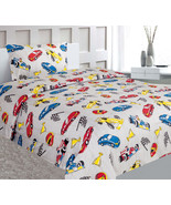 KIDS BEDSHEET SET TWIN PRINTED DESIGN MICROFIBER FLAT FITTED SHEET PILLO... - £26.67 GBP