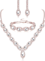 Crystal Bridal Jewelry Set Crystal Necklace and Earrings with Bracelet for Women - £19.23 GBP
