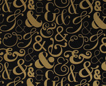 Ampersands And Symbols Fonts Black Gold Metallic Cotton Fabric Print BTY... - £8.61 GBP