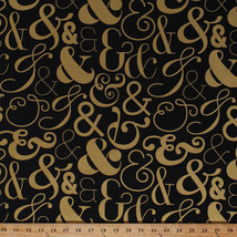 Ampersands And Symbols Fonts Black Gold Metallic Cotton Fabric Print BTY... - $10.95