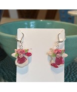 Pink Heart Cows with Roses Polymer Clay Handmade Earrings - $17.82