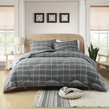 HIG 3PCS Reversible Check Pattern Comforter Set Cationic Dyeing Bed Set - £14.38 GBP+