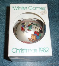 Schmid Disney 1982 Winter Games Round Christmas Ornament Mickey Mouse With Box! - $38.79