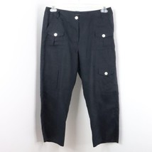 Spanner Women&#39;s 8 100% Linen Black Cropped Capri Cargo Straight Leg Pants - £14.46 GBP