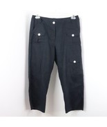 Spanner Women&#39;s 8 100% Linen Black Cropped Capri Cargo Straight Leg Pants - £14.55 GBP