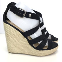 Mossimo Womens 9 M Black Wedge Heel Platform Sandals Shoes Jute Rope - £31.59 GBP