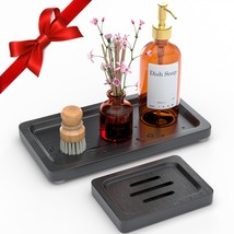 Black Bathroom Accessories Set 2 Pcs - Small Black Bamboo Tray For Bathr... - £24.74 GBP