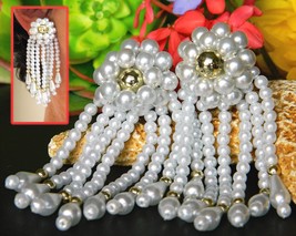 Vintage Faux Pearl Dangle Earrings Beaded Flower Bridal Wedding Clip - $19.95