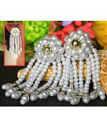 Vintage Faux Pearl Dangle Earrings Beaded Flower Bridal Wedding Clip - £15.91 GBP