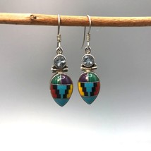 Vintage Native Stone Inlay and Sterling Silver Earrings with Hinged Drop... - £159.00 GBP