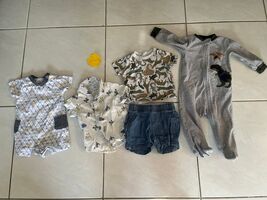 Baby Boy 9M Bundle 5 pcs • Romper, Tee, Dino Sleeper, Denim Shorts • Fre... - $18.08