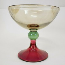 Vintage Krosno Poland Footed Bowl Tri-Color Glass Luster Ball Stem 7&quot; - £51.15 GBP