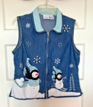Vintage Carolina Blues Denim Vest with Snowman Embroidery Size L - $22.10