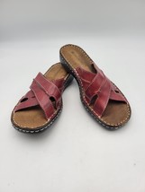 Naturalizer Sandals Women&#39;s SZ 7M Slides Brown Red Leather Flats Open To... - $29.99