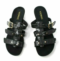 Vionic Radia Black Patent Croco Wedge Sandals Adjustable 3 Strap New Retail $85 - £47.96 GBP