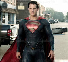 New Men&#39;s Superman Man Of Steel Perforated Blue Movie Costume Leather Jacket-440 - £151.86 GBP