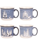 4 Assorted 14 Oz Reactive Blue With Forest And Moose Mugs - £44.54 GBP