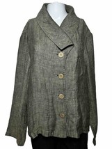 Flax Womens Medium Linen Five Button Jacket Blazer Gray Lagenlook - £22.02 GBP