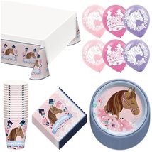 Saddle Up Horse &amp; Floral Dinner Party Pack - Paper Plates, Lunch Napkins, Cups,  - £16.55 GBP