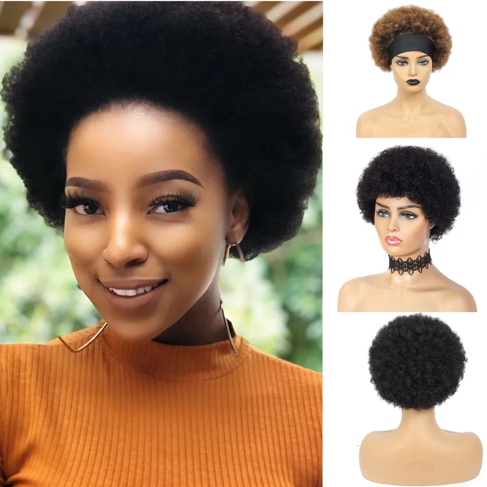 Natural Short Curly Human Hair Afro Kinky Curly Wigs for Black Women Black - £29.65 GBP+