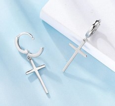 925 Silver Cross Earrings, Cross Hoop Earrings, Cross Earrings, Cross Dangle Ear - £21.27 GBP