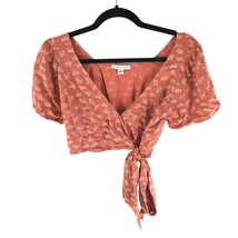 American Eagle Womens Faux Wrap Crop Top V Neck Floral Coral Pink XS - £7.83 GBP