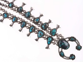 Vintage Navajo Silver and turquoise squash blossom necklace f - £1,310.28 GBP
