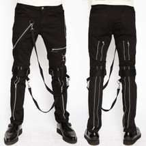 Tripp NYC Bondage Strap Zippered Punk Rocker Goth Mens Skinny Jeans Pants Black - £83.12 GBP