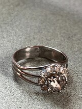 Vintage Silvertone Split Band w Clear Rhinestone Flower Adjustable Ring Currentl - £10.29 GBP