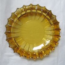 Vintage Big Heavy 10&quot; Fostoria USA Amber Sunburst Glass Ashtray - £14.93 GBP