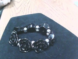 Chunky Wide Black Rose Flower Stretch Elastic Bracelet 1.5&quot; Wide - $244.84 MXN