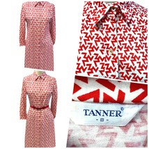 VTG 1970s Tanner Cotton Knit Shirt Dress Red White ZZZ’s Print Belt Fest... - $78.21