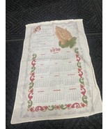 1976 Calendar Linen Tea Towel Serenity Prayer and Praying Hands Frayed Edge - $9.50