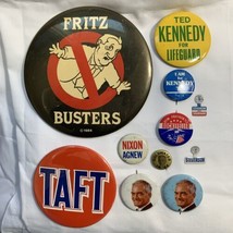 9 Vintage Political Buttons Pins Pin-Back Fritz Busters TAFT Kennedy Gol... - £7.63 GBP