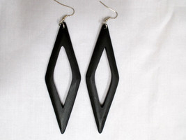Xl Bohemian Elemental Solid Black Stain Wood Points Triangle Geometric Earrings - £5.60 GBP