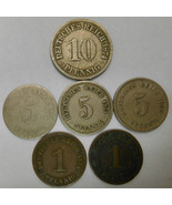 ORIGINAL LOT OF (6) SIX GERMANY DEUTSCHES REICH 1-10, 3-5 & 2-1 PFENING COINS - £5.67 GBP