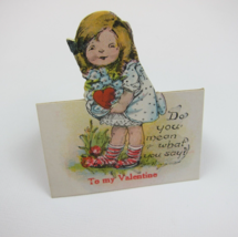 Vintage Valentine Cutout Card Stand Up Blonde Girl Red Heart 1920s-30s U... - $9.99