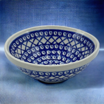 Zaklady Boleslawiec Hand Made Polis Pottery T-1 #849 Cereal Soup Bowl Blue Geom - £23.50 GBP