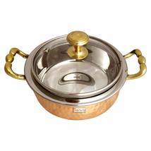 Prisha India Craft Hammered Copper Serving Bowl for Food Soup with Handle and Gl - £35.17 GBP