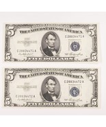 1953 $5 Silver Certificate Lot of 2 Consecutive in Choice Uncirculated C... - $129.60 CAD