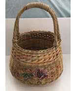 Vintage shabby chic large woven wood basket with handles flower design f... - $479.27 MXN
