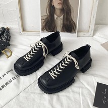 Women Flat Shoes Oxs Platform Casual Fashion Black Spring Autumn Leather Black H - £42.30 GBP