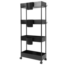 4-Tier Utility Rolling Storage Cart Slim Mobile Shelves On Wheels Multi-... - £47.76 GBP