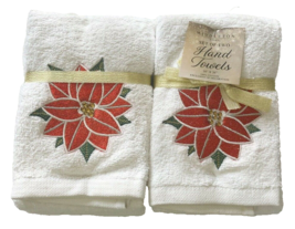 Christmas Poinsettia Rhinestone Hand Towels Set of 2 Embroidered Embelli... - £29.33 GBP