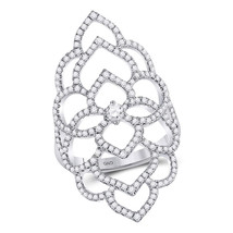 18kt White Gold Womens Round Diamond Flower Petals Knuckle Fashion Ring 3/4 Cttw - £1,357.30 GBP