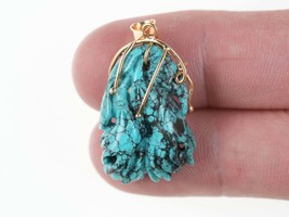 14k gold, Diamond, Chinese Carved Hubei Spiderweb turquoise pendant - £233.45 GBP